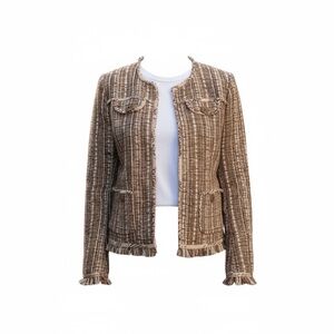 Chico's Beige Tweed Blazer with Fringe